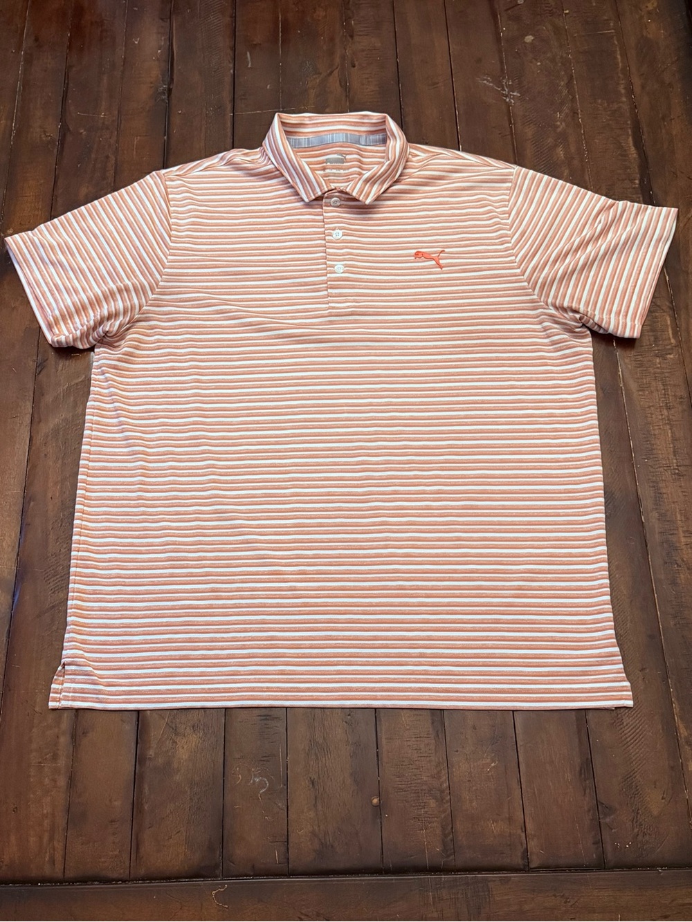 Puma Golf Striped Polo Men's XL Heathered Orange Coral White Performance Shirt